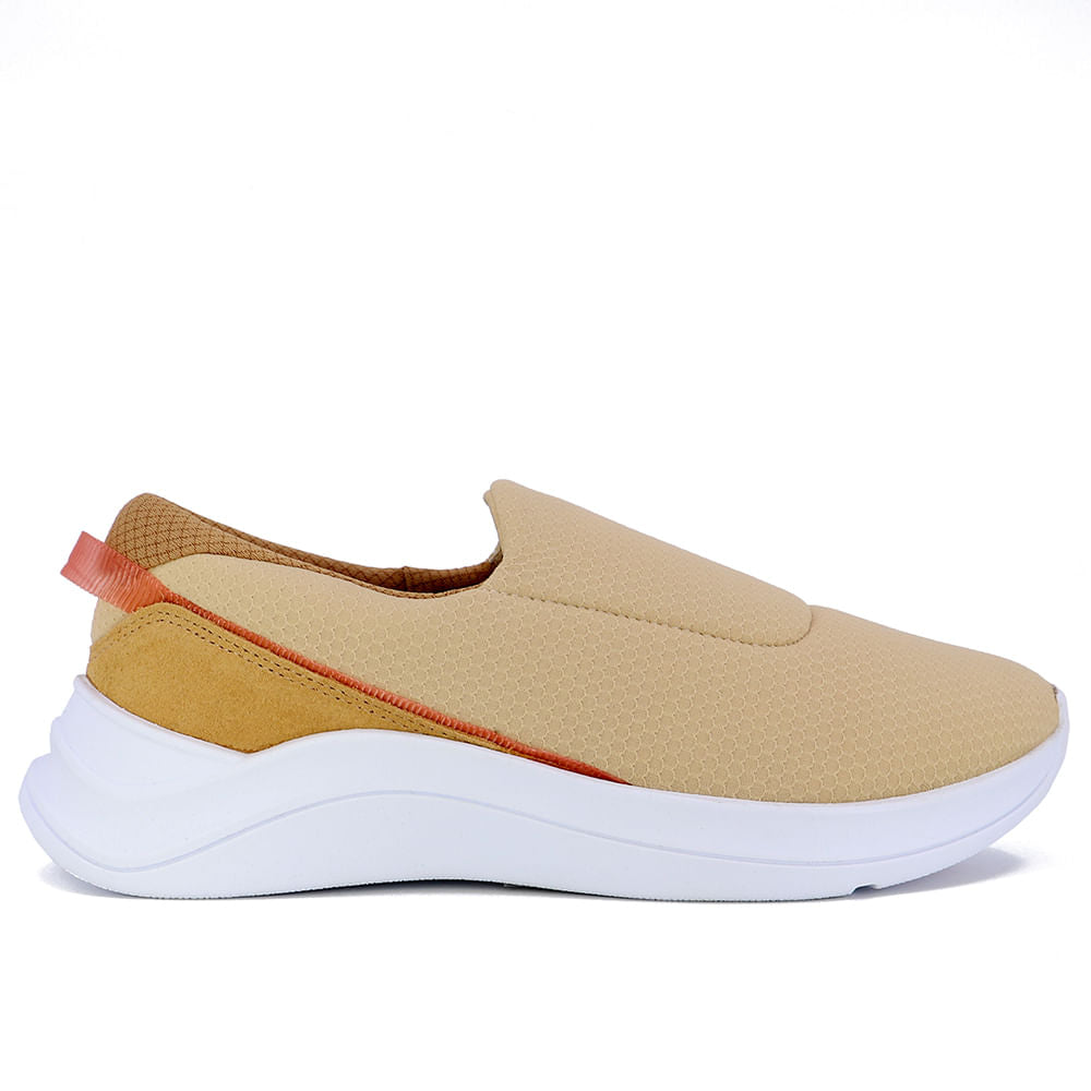 Tênis Usaflex Conforto Supremo em Couro e Tecido Amêndoa Casual