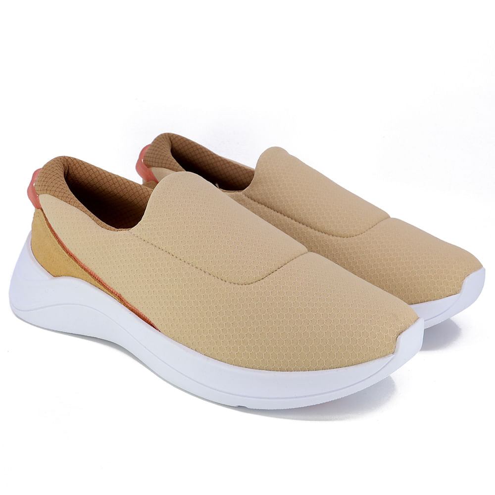 Tênis Usaflex Conforto Supremo em Couro e Tecido Amêndoa Casual