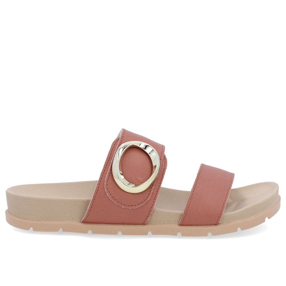 Slide Baixo Couro Rosa Vintage com Sola Confortável Maxi Enfeite