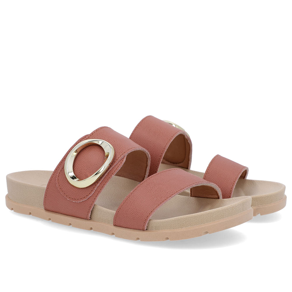 Slide Baixo Couro Rosa Vintage com Sola Confortável Maxi Enfeite