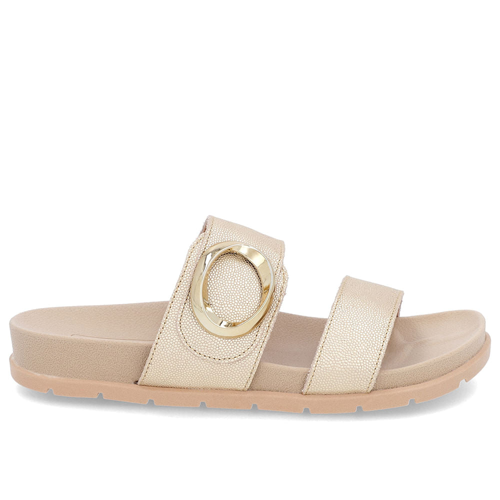 Slide Baixo Couro Arraia Dourado Conforto Extra Solado