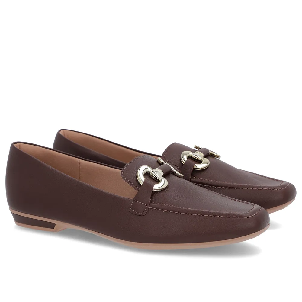 Sapato Loafer Marrom Pinhão Couro Bridão Confortável Estiloso