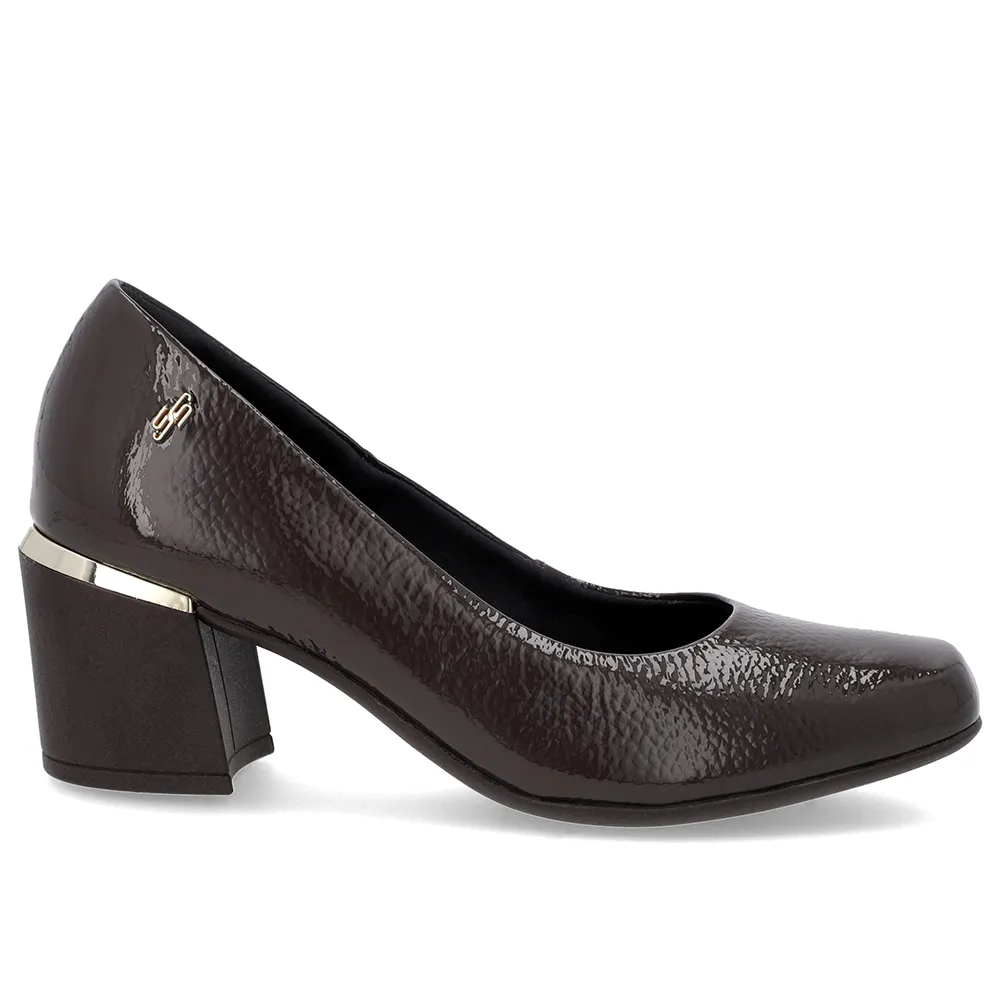 Scarpin Marrom Couro Feminino Bico Quadrado Conforto Elegante Salto